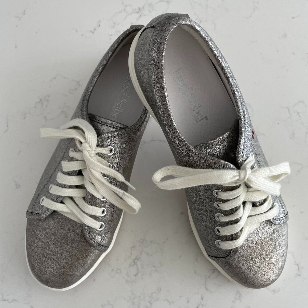 Josef Seibel The European Comfort Shoe Lace Up Leather Shoes Pewter Silver Sz 38